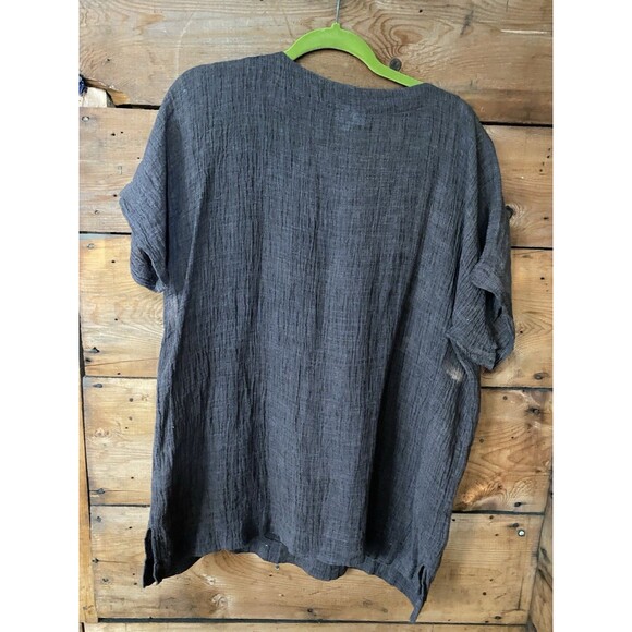 J Jill Linen Top Women’s L/P Crinkly Brown Oversized Fit Short Sleeve - Picture 2 of 6